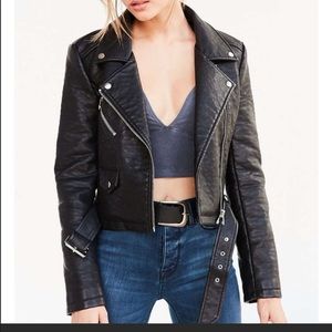 Silence + Noise Pebbled Belted Moto Jacket